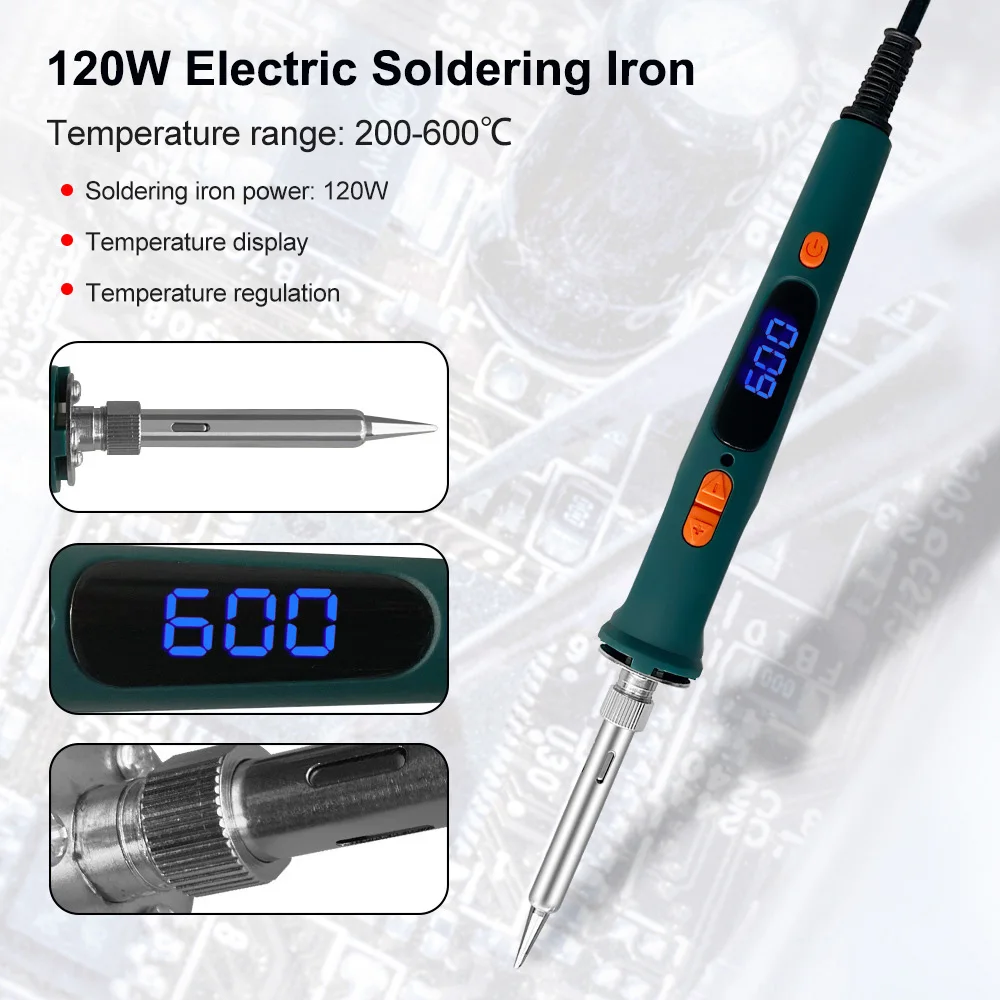 120W EU Digital Soldering Iron Repair Soldering Tool Electric Iron Dual Calibration Adjustable Temperature 200-600C