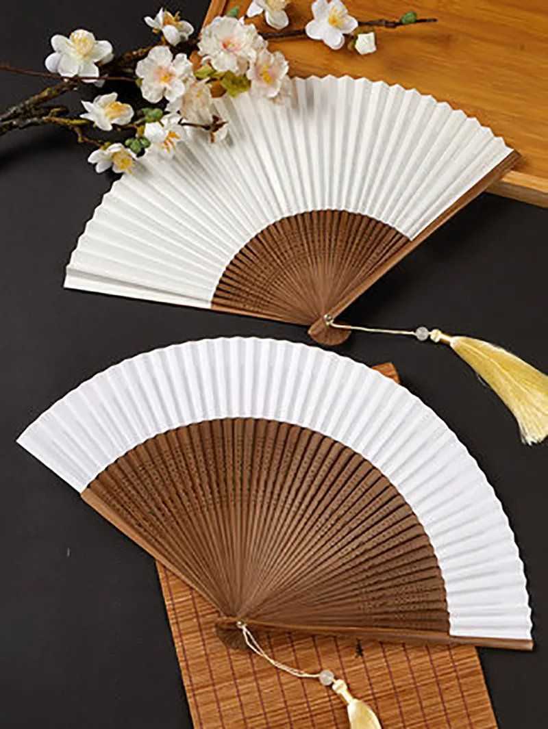 Diy Xuan Paper Fan Blank Chinese Brush Calligraphy Ink Painting Creation Paper Hand-Held Folding Fans For Summer Use Gifts