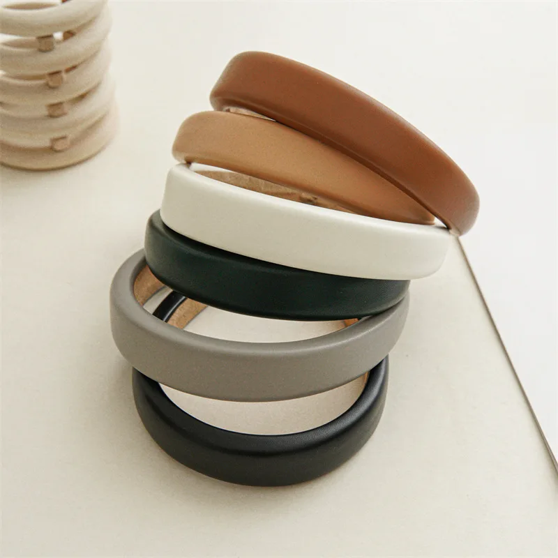 

Vintage Wide Faux Leather Head Hoop Padded Sponge Plain Hair Band Bohemian Hair Accessories Fashion Simple Headbands For Women