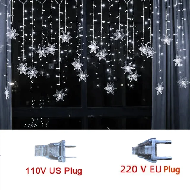 thumbnail image 1 of 3.2M Christmas Light Led Snowflake Curtain Icicle Fairy String Lights Outdoor Garland Home Party Garden 2023 New Year Decoration, 1 of 5