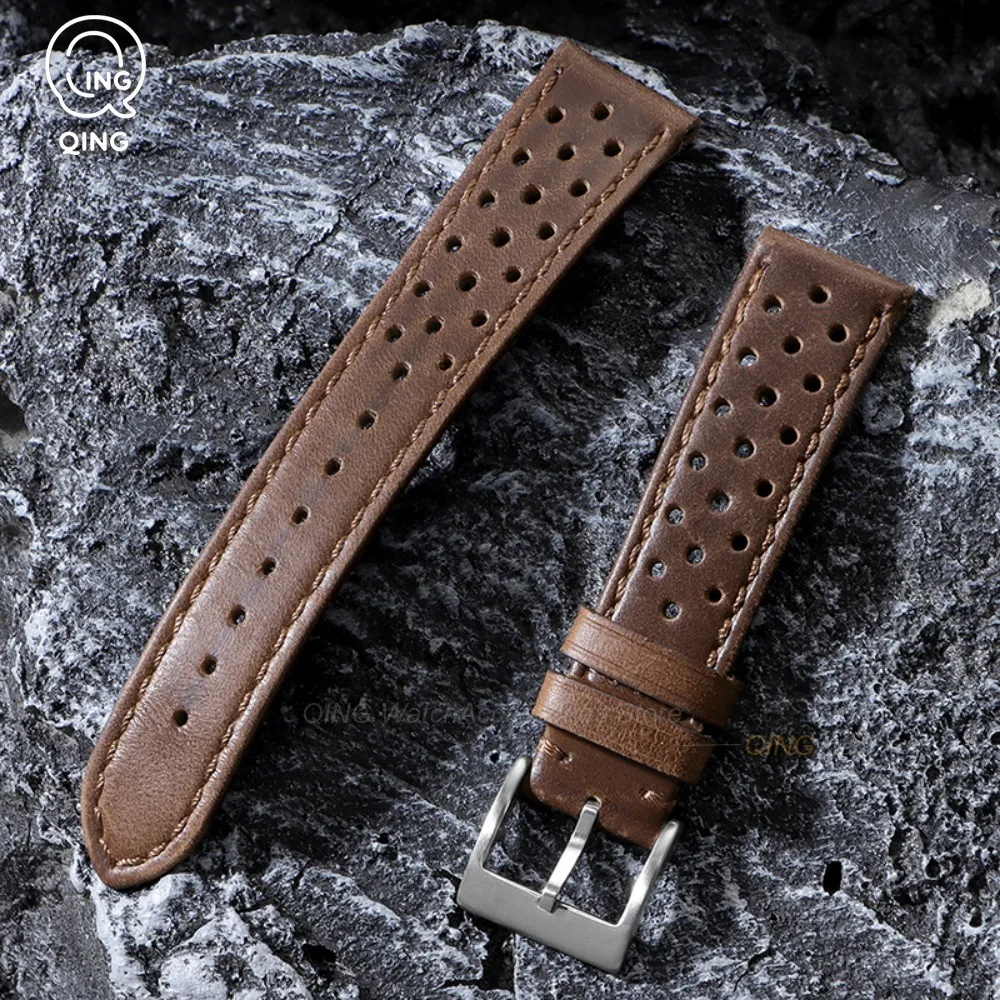 Vintage Genuine Leather Watch Bands - Cowhide Straps, Breathable Bracelet, 18mm, 20mm, 22mm Sizes