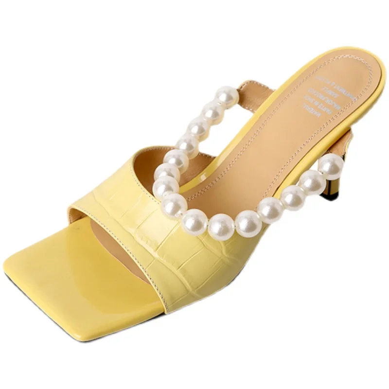 

2023 New Summer Brand Beaded Women High Heels Slippers Sexy Dress Pumps Slingback Sandals Party Stilettos Hot Sale Ladies Shoes