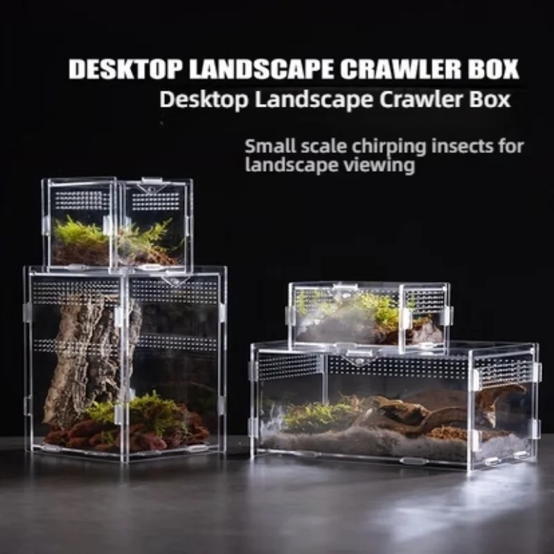 Transparent Acrylic Reptile Terrarium Gecko Lizard Hermit Crabs Assembly-Required Habitat Tank Arboreal Herpetoculture Housing