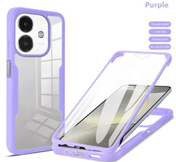 360° Full Protection Clear Shockproof Double Layer Phone Cover - OPPO A3 4G 5G (Purple)