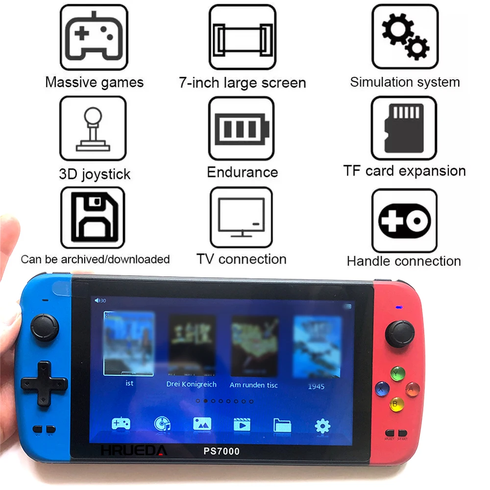 PS7000 128-bit Handheld Game Console, 7-inch Screen Dual Rocker HD ...