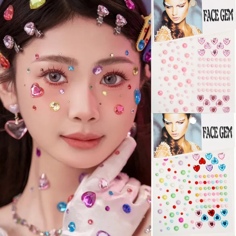 Party Festival Makeup Pearl Heart Acrylic Eyeshadow Sticker Tattoo Jewels Gemstone DIY Decoration Face Nail Art Adhesive Decals acrylic pearl display board adhesive loose trollbead organizer diy pearl studs necklace chain storage board pendant sheet holder