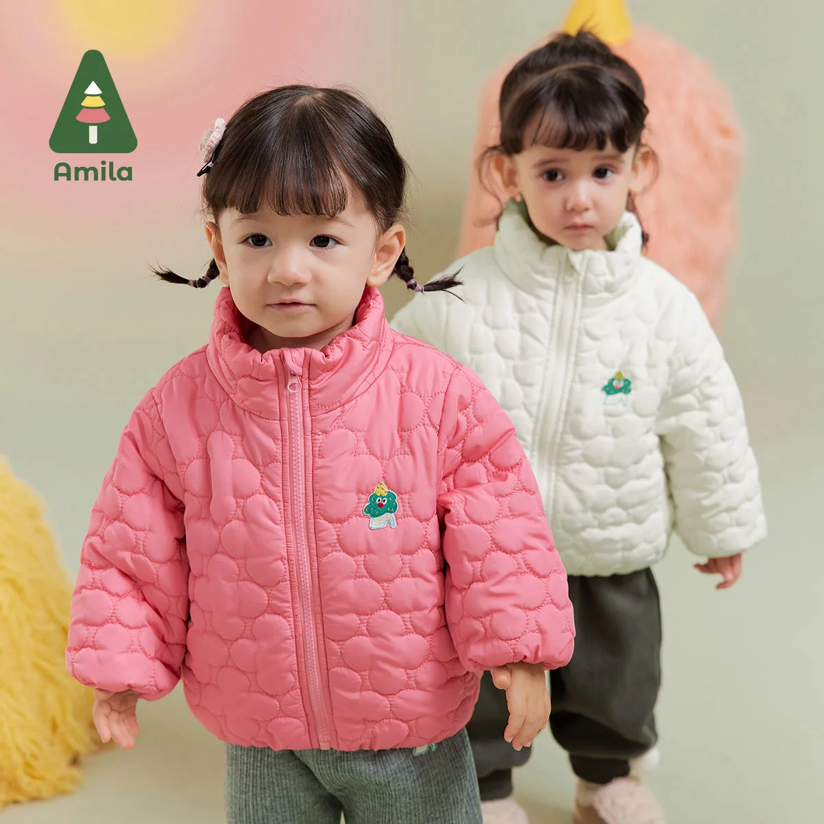 Amila Baby Girl Coat Winter Fleecing Cartoon Pattern Embroidery Baby Clothing