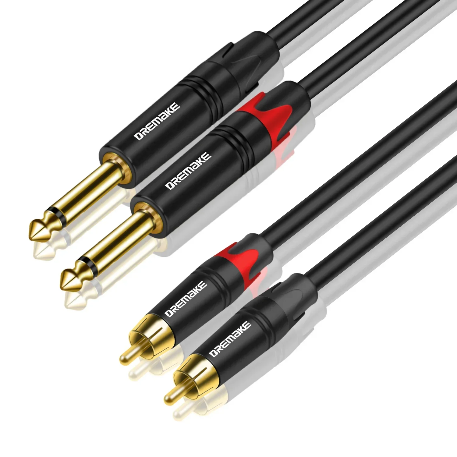 Cavo RCA A 1/4 TS, Doppio RCA Maschio A Doppio Jack 6,35 Mm Maschio, Cavo Audio Stereo Professionale, Placcato Oro, 20 AWG, Schermato, 1 Metro