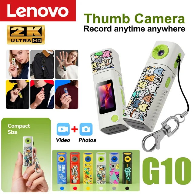 Lenovo Student Action Camera  61° HD Wide-angle Photo Video Recorder in DOPAMINE Colorway Lipstick CCD 2K Mini Thumb Camera 1
