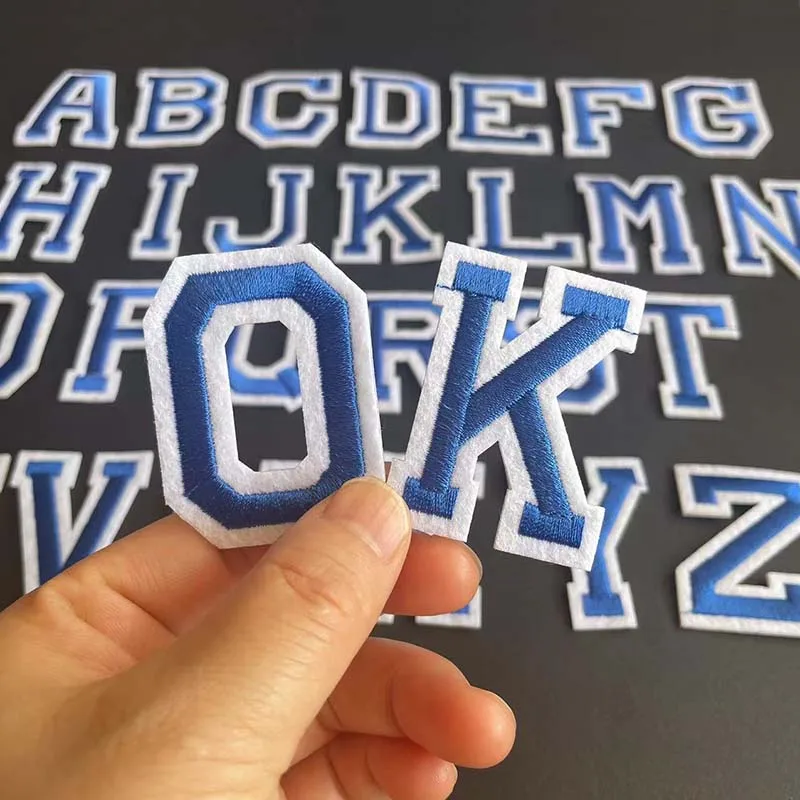 A ~ z blaues Alphabet englische Buchstaben mit weißer Kante Stickerei Applikation Eisen auf Patches, thermo klebende Stoff Kleidung Aufkleber – Detail 7