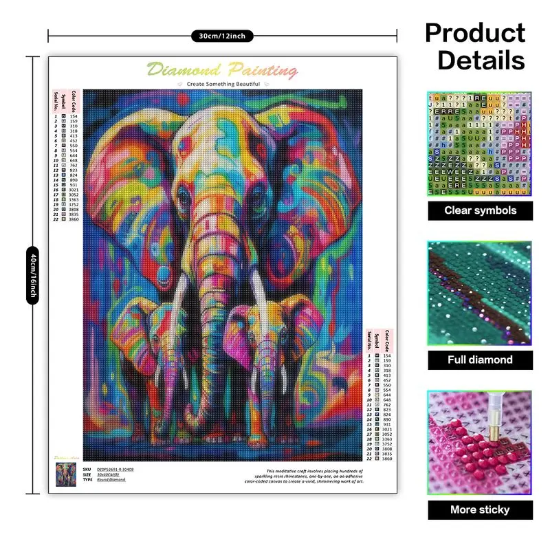 CHENISTORY Diamond Embroidery Complete Kit Colored Elephant 5D Diamond Painting Mosaic Pictures Wall Art Home Decoration diamond painting