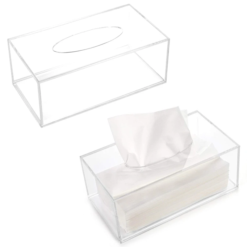 Description Picture 2 of itemClear Acrylic Tissue Box Holder Simple Rectangular Paper Napkin Cointainer Oragnizer For Car Home End Table Household Supplies
