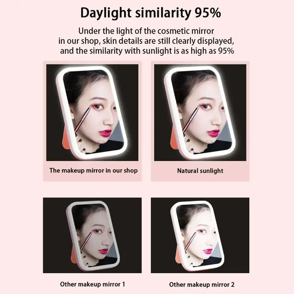 LED Light Touch Screen Portable Makeup Mirror White Pink Household Dormitory with Standing Folding Vanity Mirror Adjustable