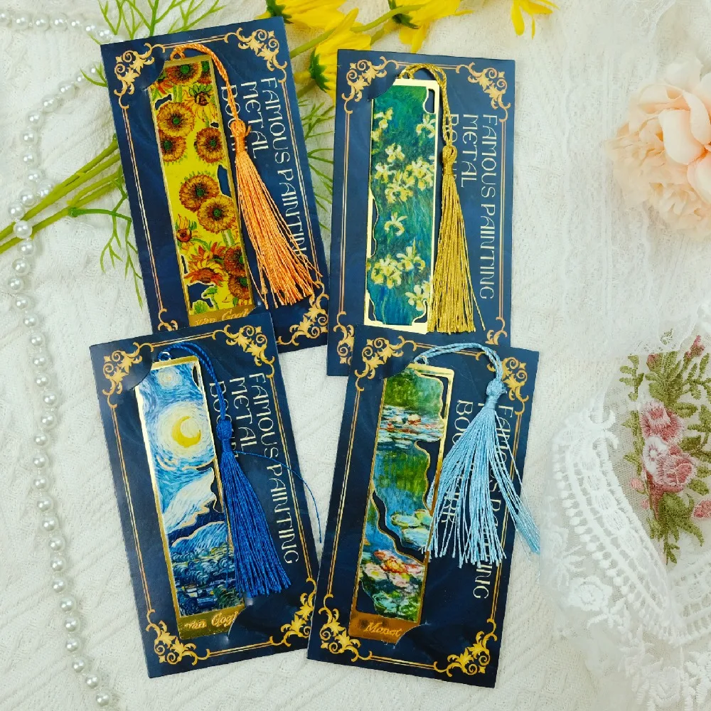 Van Gogh Oil Painting Exquisite Starry Sky Sunflower Metal Bookmarks Art Exhibition Souvenirs Gift Box Packaging Holiday Gift