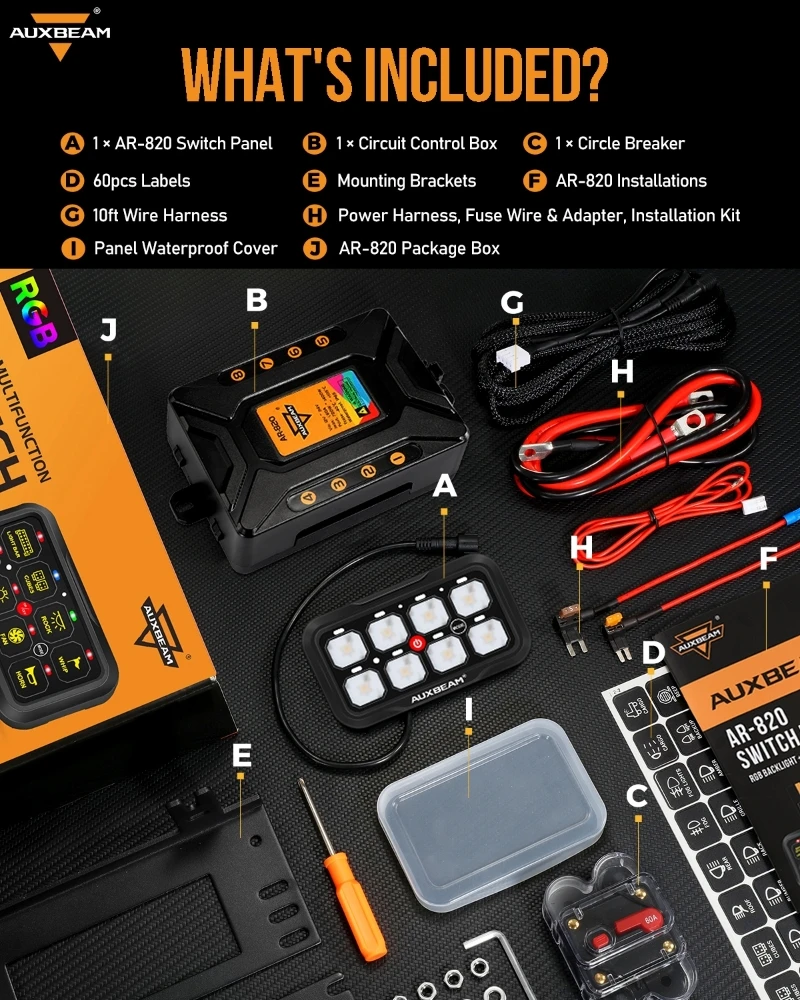 AUXBEAM AR-820 RGB 8 Gangs Switch Panel Built-in bluetooth APP Control Memory Function LEDs Electronic On-Off Switch Panel