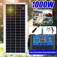 1000W แผงพลังงานแสงอาทิตย์ 12V พร้อม 60A 100A Controller ชาร์จพลังงานแสงอาทิตย์สําหรับโทรศัพท์ RV รถ MP3 PAD Charger กลางแจ้งแบตเตอรี่ 1