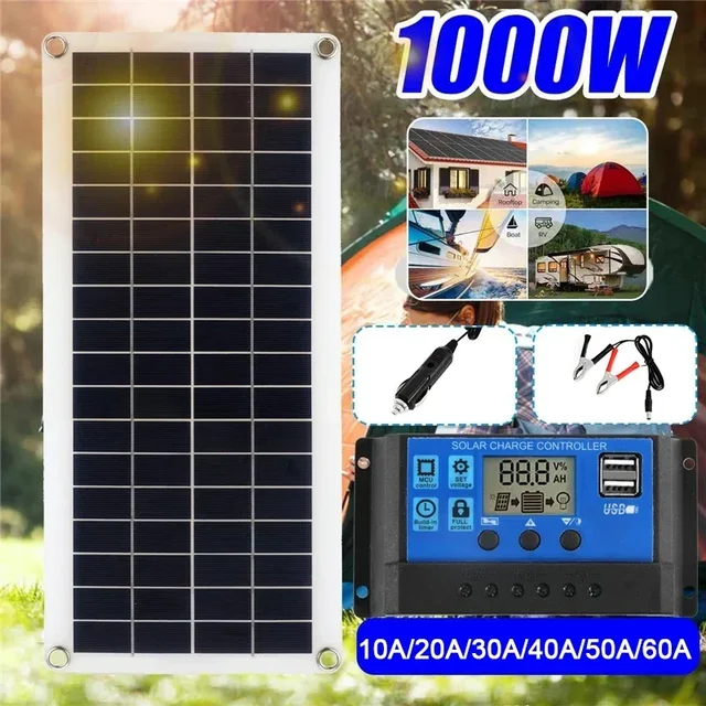 1000W Solar Panel 12V Solar Cell With 60A 100A Controller Solar Charge for Phone RV Car MP3 PAD Charger Outdoor Battery Supply 1