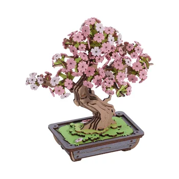 Robotime Rolife DIY Wooden Sakura Bonsai DIY Wooden 3D Puzzle Crafts Wooden Flower Gift for Mom Wife Friends 1