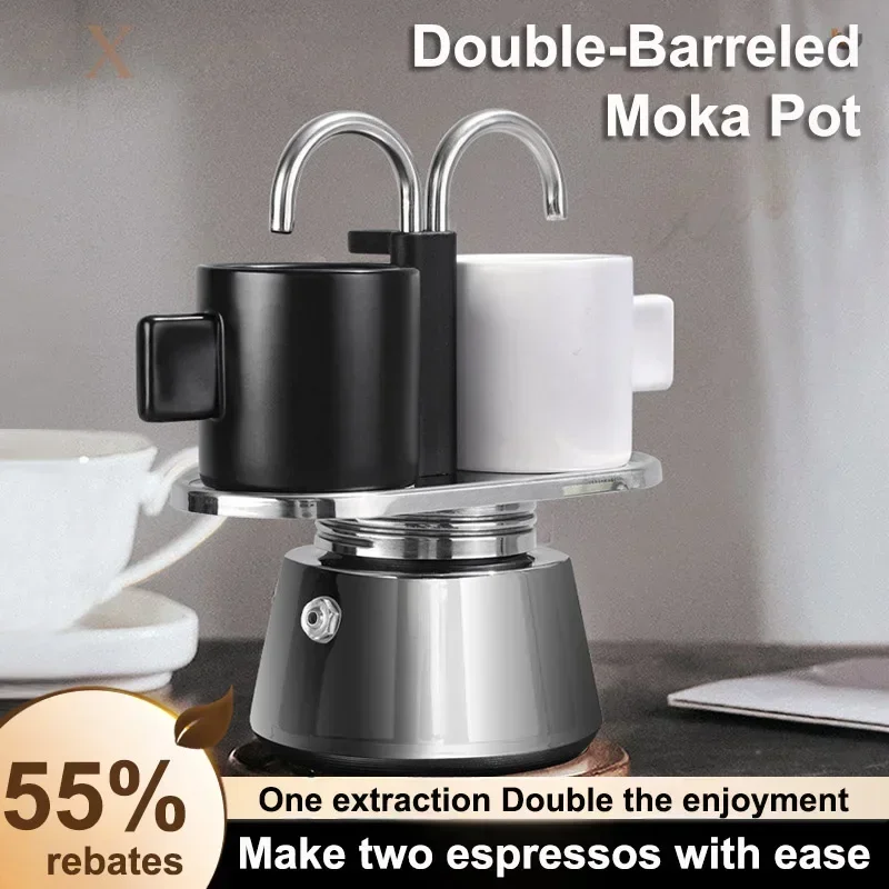 Moka-Olla de doble tubo de acero inoxidable 304, cafetera italiana,  Espresso, Mini electrodoméstico de mano, herramienta de cocina - AliExpress