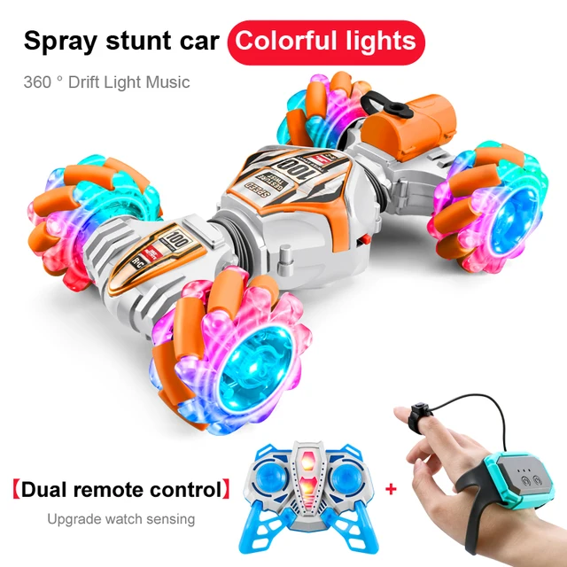 2023 Newest RC Stunt Car 2.4G Remote Control Cars RC Watch Gesture Sensor LED Rotation Gift Electronic Toy for Kids Boys - White AB