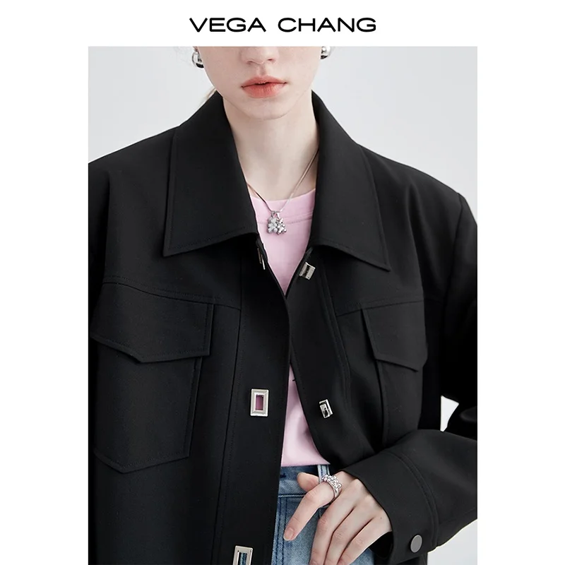 Vega Chang Black Slimming Elegant Jacket Coat New Women's Retro Petite Ins  Top