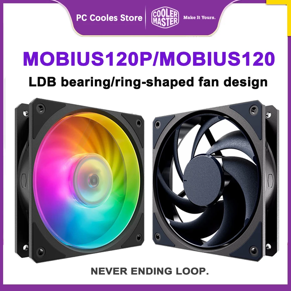 Cooler Master Mobius120P Argb Case Fan Ldb Cuscinetto 120Mm 5V/3Pin Cpu Ventola Di Raffreddamento Silenziosa
