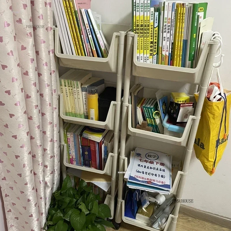 Home Children's Bookcases Rack Cart Toy Storage Reading Shelves children Furniture with Wheels Removable Floor Small Bookshelves