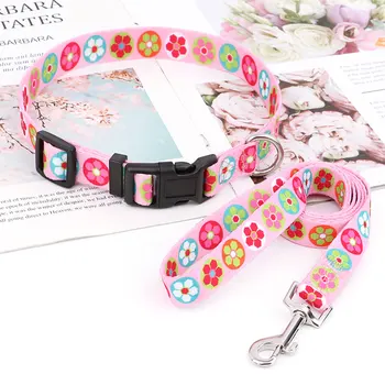 Nylon Cute Puppy Dog Collar Leash Set Adjustable Flower Cat Collars Walking Leashes For Small Medium Pets XS S M 2