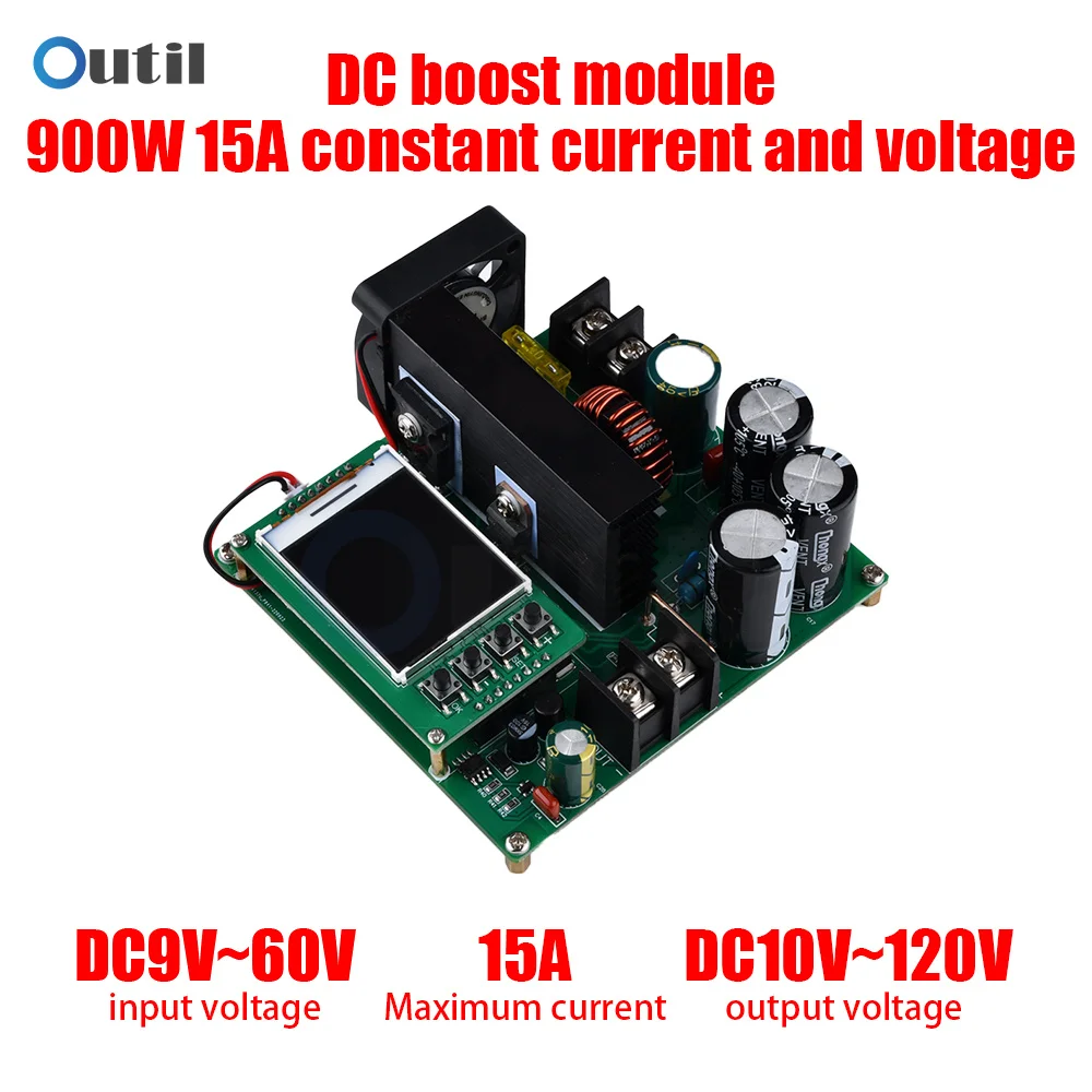 

900W 15A DC-DC Nc Booster Module 8-60V to 10-120V Voltage Transformer LCD Display Step Up Power Supply Module Boost Converter
