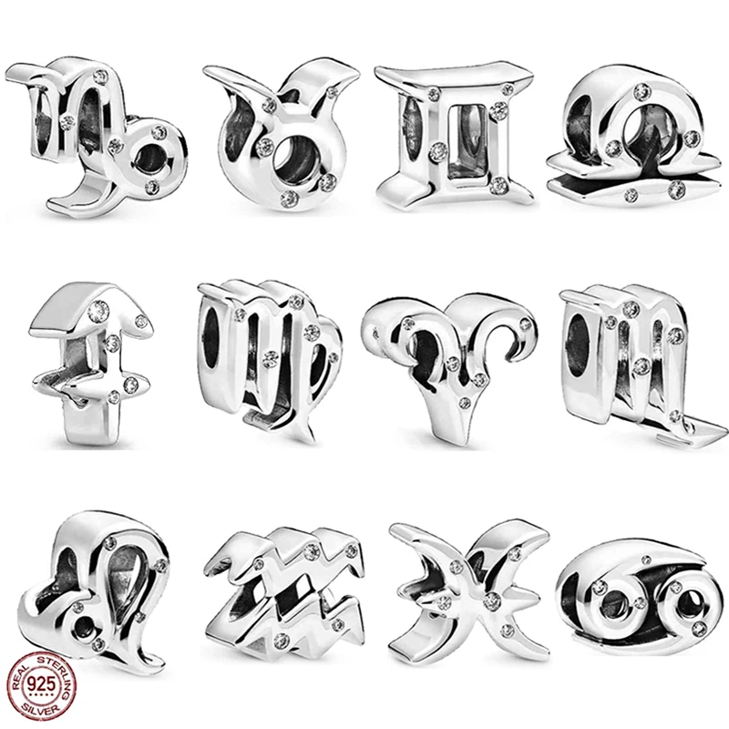 

Новые блестящие серебряные бусины-подвески, 12 звезд, Телец, подходят для оригинальных браслетов Pandora, подарки подругам