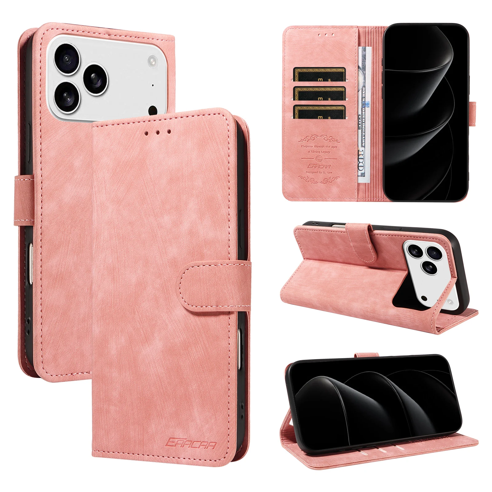 Leather Flip Wallet Phone Case with Kickstand and Magnetic Closure