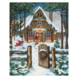 Gold Collection Counted Cross Stitch Kit Christmas Snow Night Forest Cabin House Snowman Santa Claus Garden