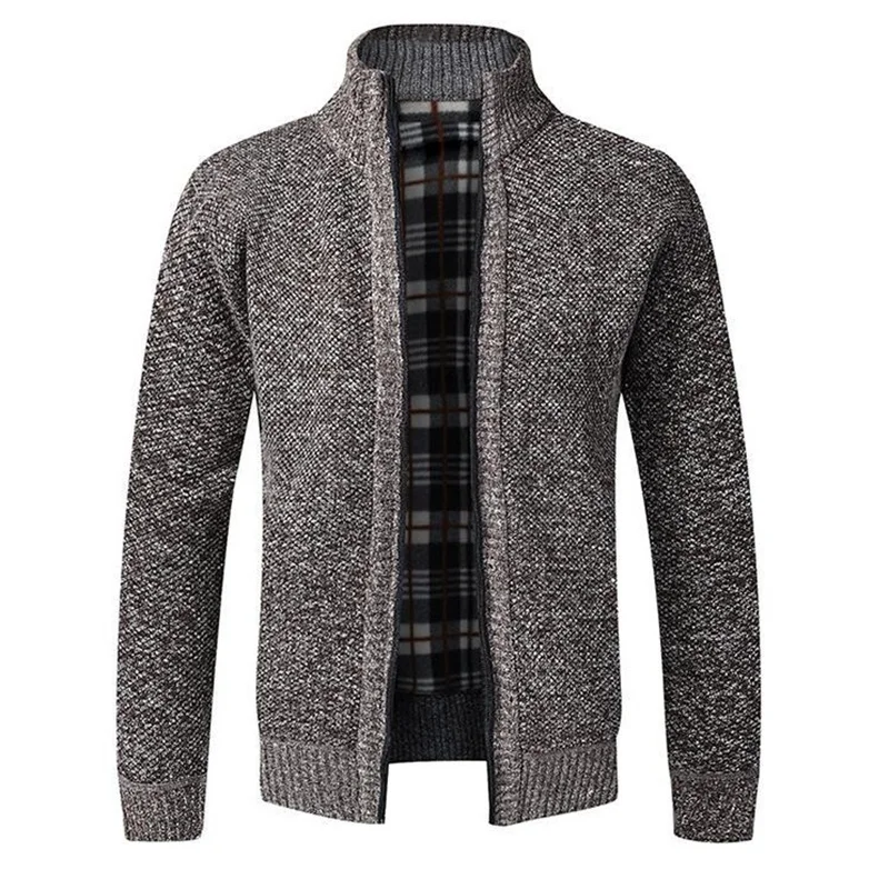 Autumn Winter Men's Knitted Cardigan Standing Collar Long Sleeve Zipper Sweater Coat Large Size Solid Color Slim Fit Knitwear