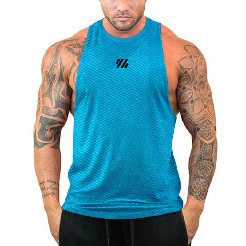 Mens Gym Tank top Fitness Sleeveless Shirt Male Mesh Breathable Fitness Vest Undershirt Sports Clothing Running Singlets Men