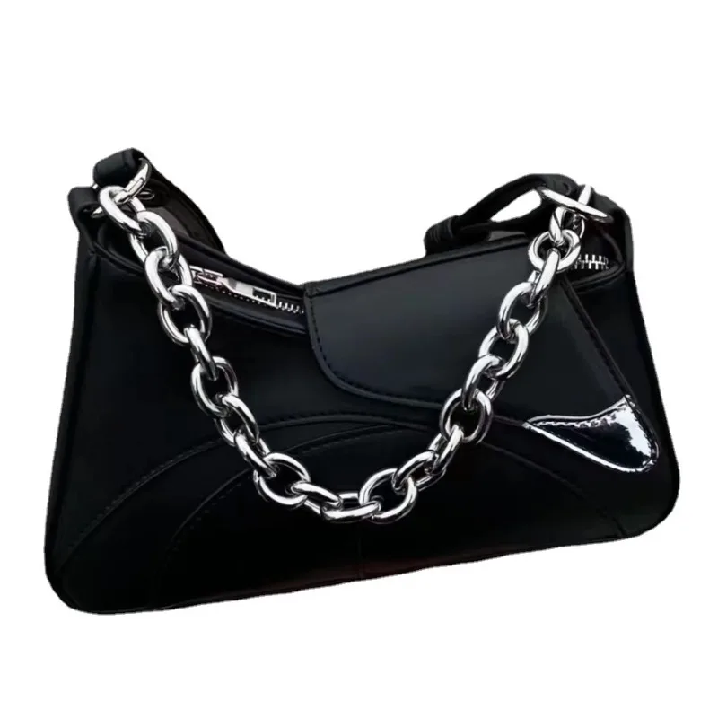 

Fashion New Trendy Purses And Handbags High-grade Versatile One Shoulder Small And Foreign Irregular Chain Underarm Black Bag