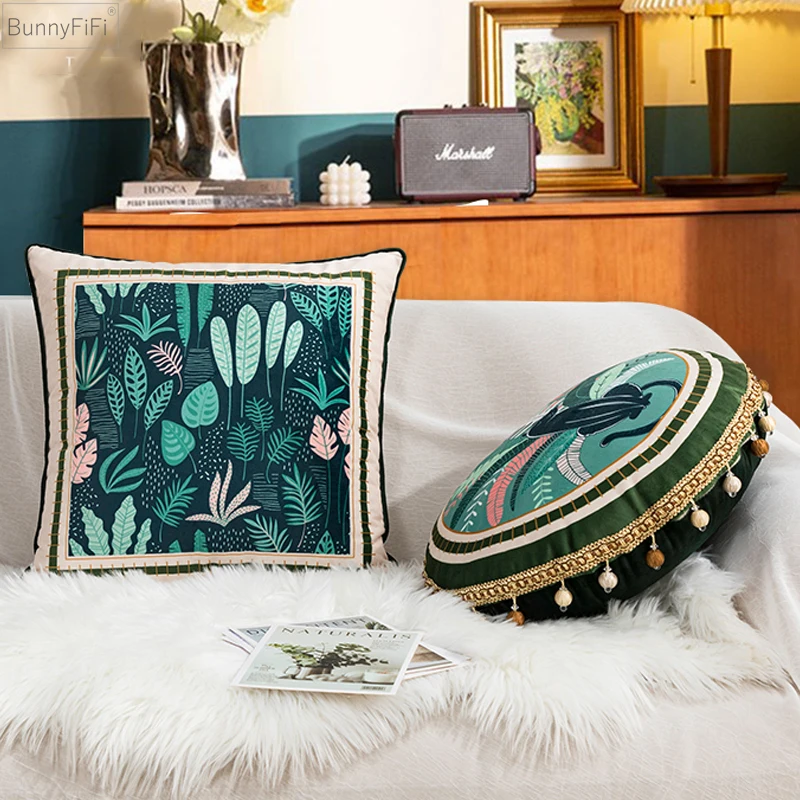 

Cover Velvet Cushion 45x45cm Soft Pillow Cover Green Leaves Moss Printed Home Decorative for Sofa Bed Living Room Bedroom