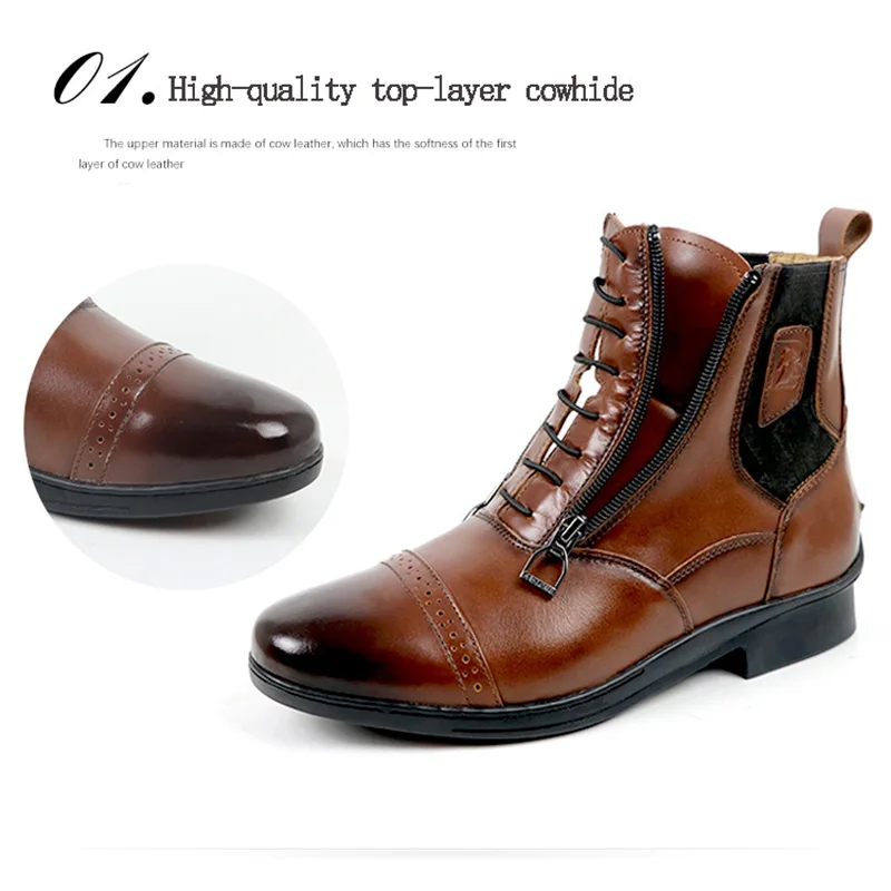 Equestrian Boots Cowhide Breathable Short Barrels Double Zipper Stretch Vintage Riding Boots Knight Equipped Riding
