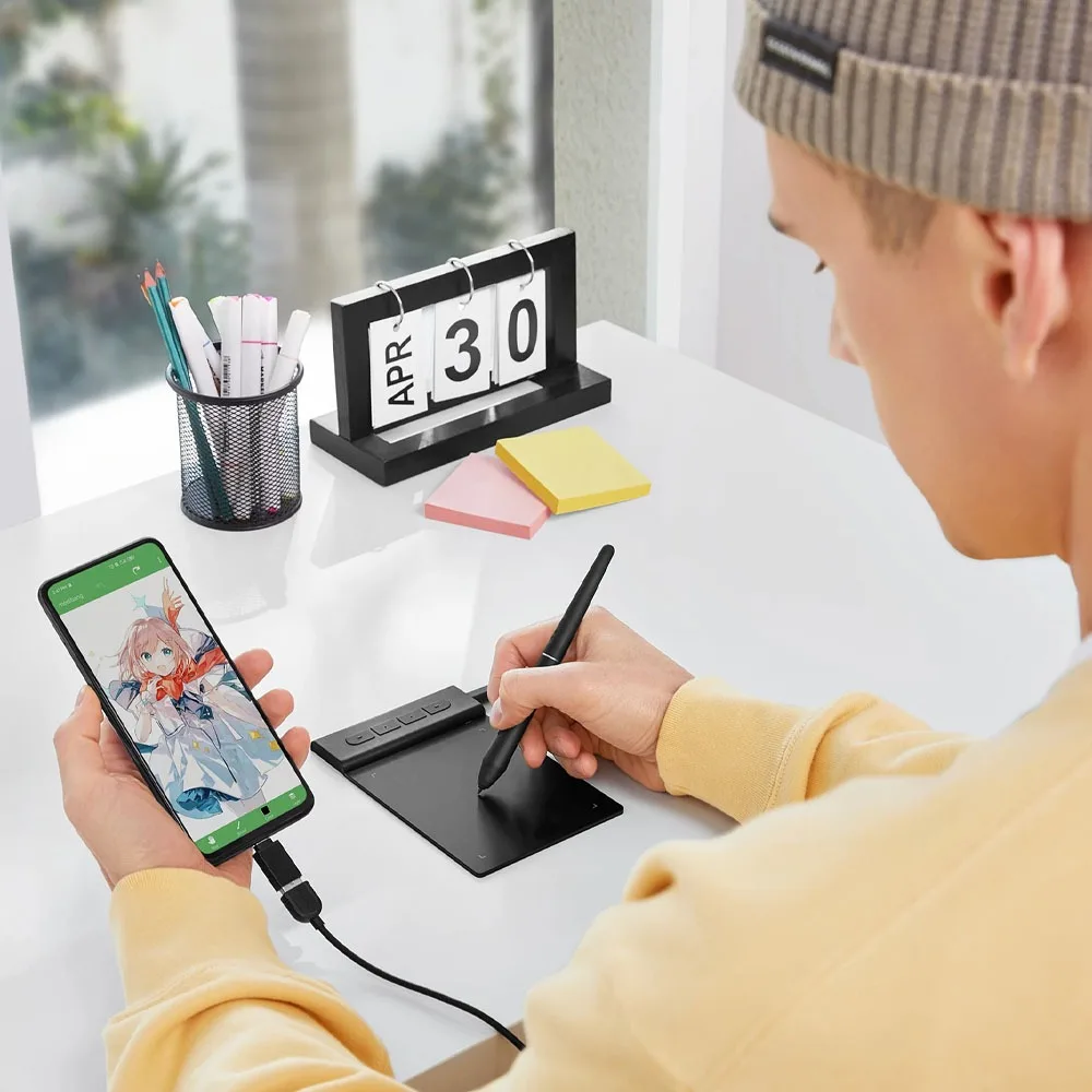 VK430 4x3 인치 드로잉 태블릿 배터리 프리 펜 8192 레벨 290RPS 4 핫키 USB-C OSU Windows Mac 안드로이드 Chromebook용