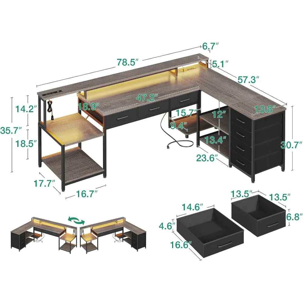 79" L Shaped Desk, L Shaped Computer Desk with 2 Power Outlets & Monitor Shelf, Home Office Desk with Storage Shelves, Reversib 3