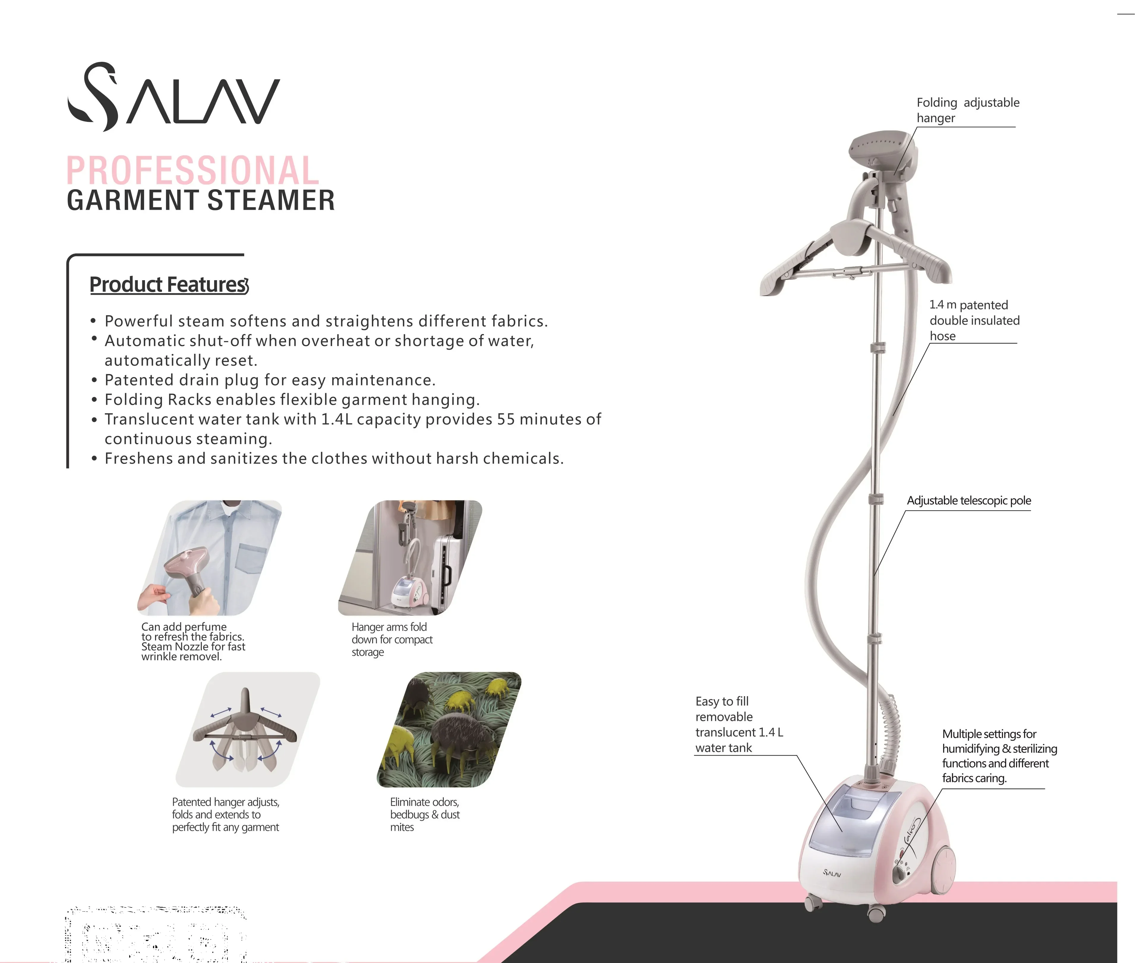 Stock Professional Upright Garment Steamer 1.4L Removable Water Tank 1500W Power Garment Steamer In Stocks