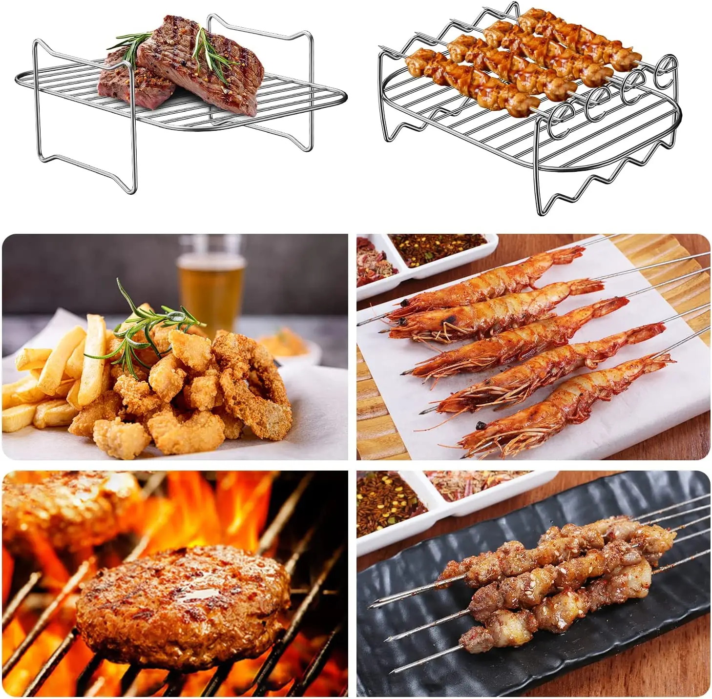 Air Fryer Skewer Stand Compatible With 6 Quart Air Fryer Instant Pot 304  Stainless Steel Skewer Rack Set BBQ Grill Accessories - AliExpress