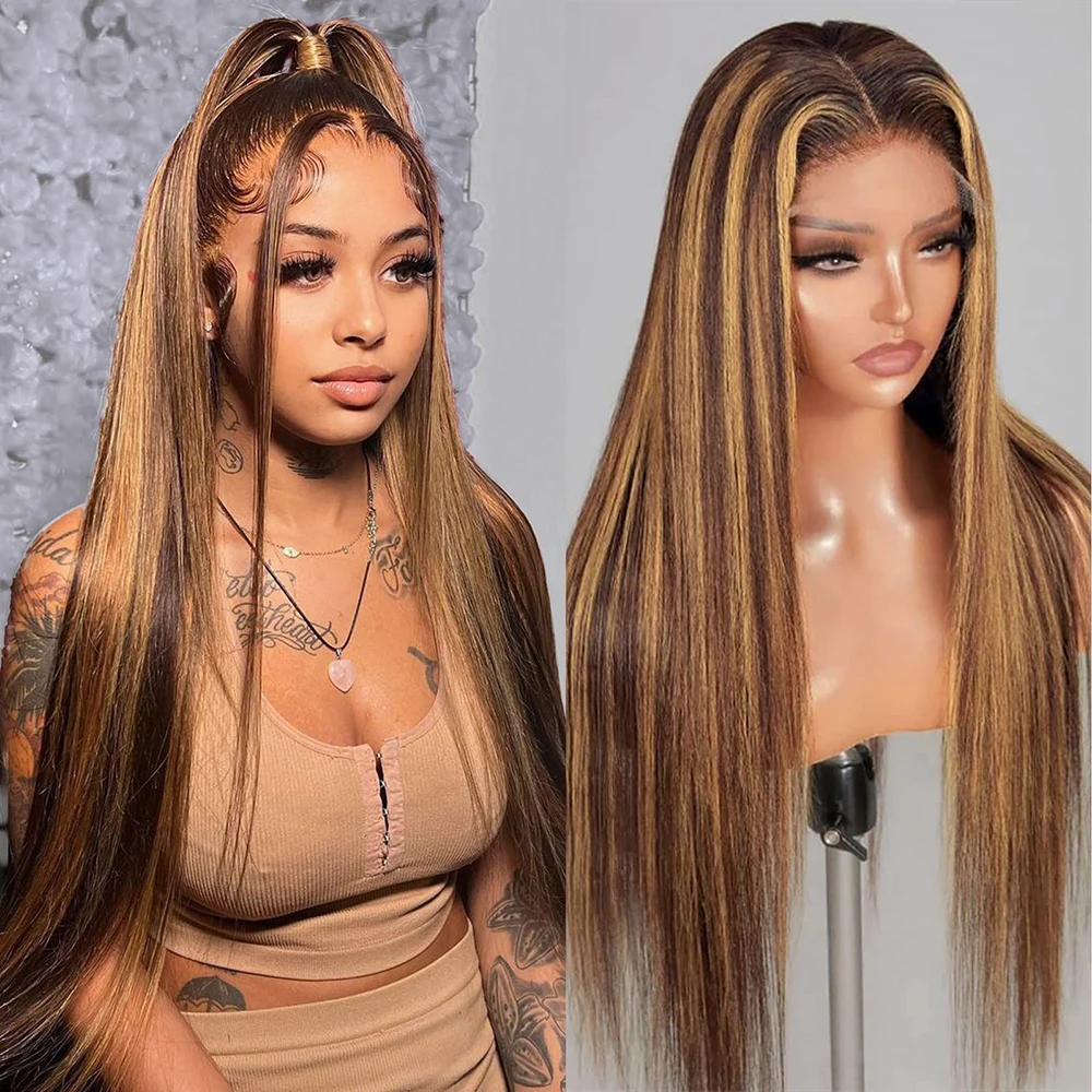 

Highlight Human Hair Lace Frontal Wig Glueless Wig Honey Blonde Straight Hd Lace Frontal Wig 360 Full Lace Front Wig Human Hair