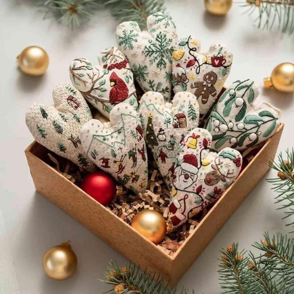 Embroidery Kit Christmas DIY Heart Shaped Hand Embroidered Ornament Xmas Tree Hanging Gift cross stitch kit punch needle embroidery kit
