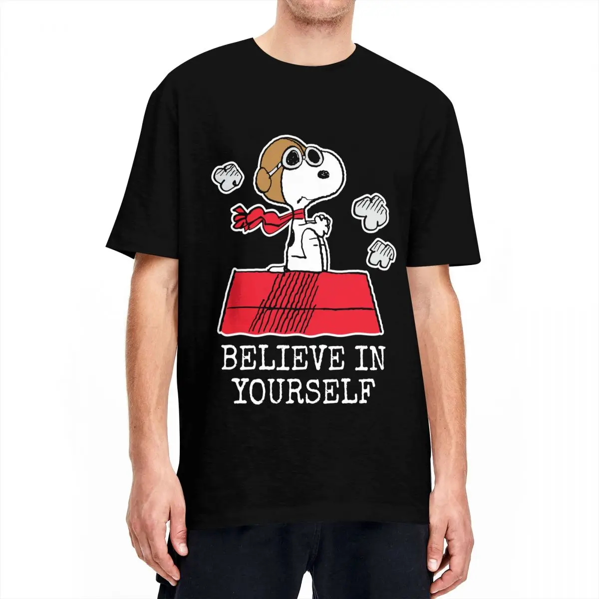 Peanuts Snoopy The Flying Ace T-Shirt Per Uomo Donna Vintage 100% Cotone T-Shirt Magliette A Maniche Corte Idea Regalo Vestiti