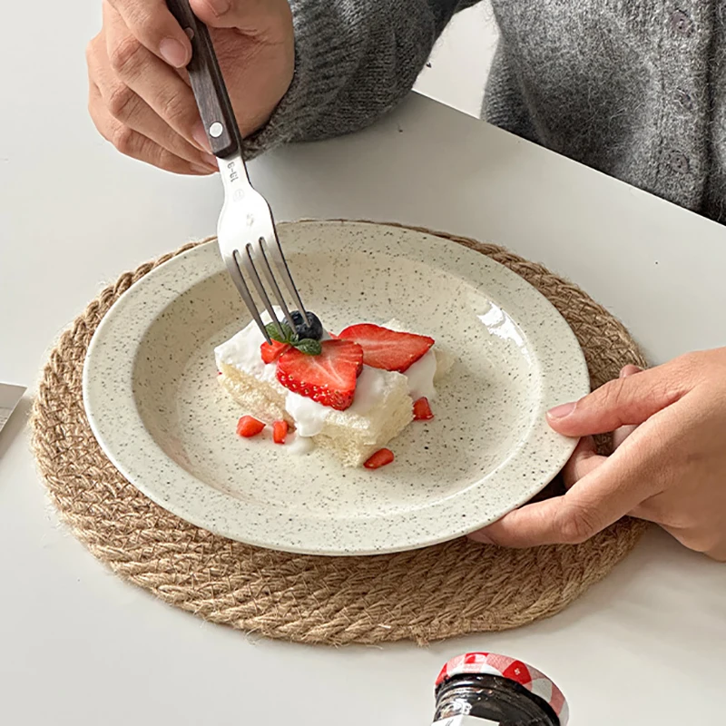 Simple Ceramic Plates Solid Sesame Dot Household Breakfast Plate New Versatile Fruit Salad Tray Exquisite Serving Dish