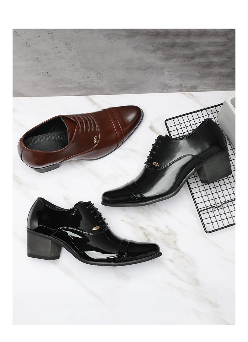 5,5 cm hohe Herren-Kleiderschuhe, Business-formelle Oxfords für Hochzeit, Party, bequeme Leder-Schnürschuhe für Herren – Detail 4