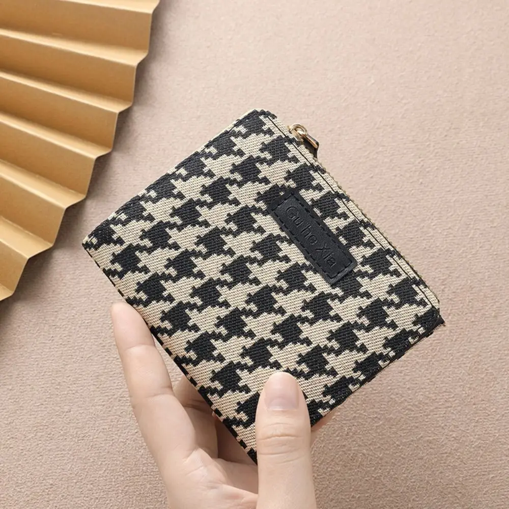 

Zipper Houndstooth Short Wallet Card Pocket Multi-card Slot Card Holder Clutch Bag Korean Style PU Leather Card Bag Female