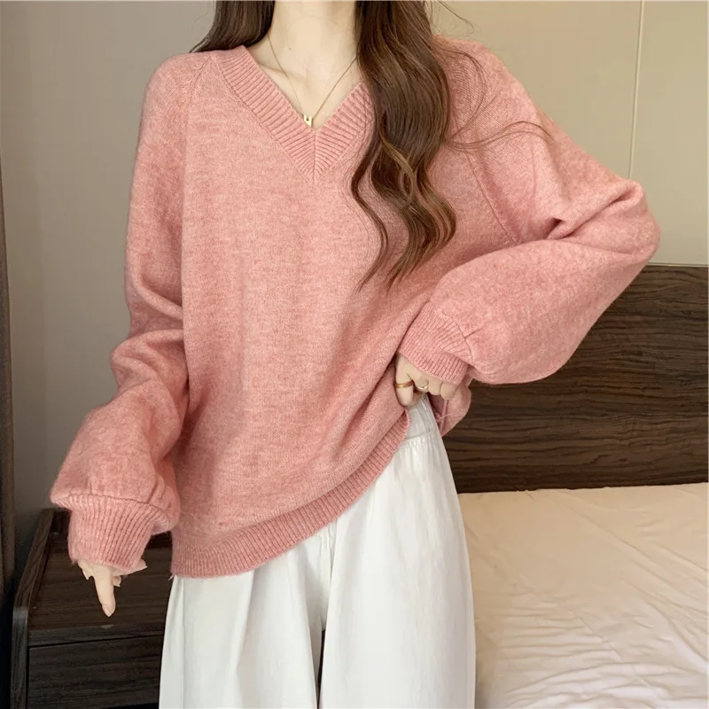 

Soft and glutinous high-end feel pullover sweater for women in autumn and winter, new lazy and slimming style knit bottom top
