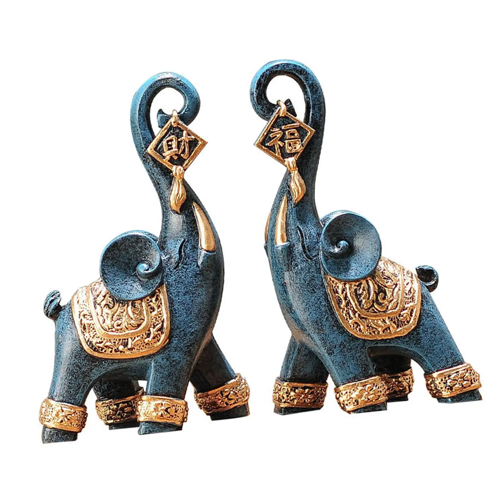 2Pcs Elephant Statues Modern Resin Elephant Figurine Sculpture Ornament Art