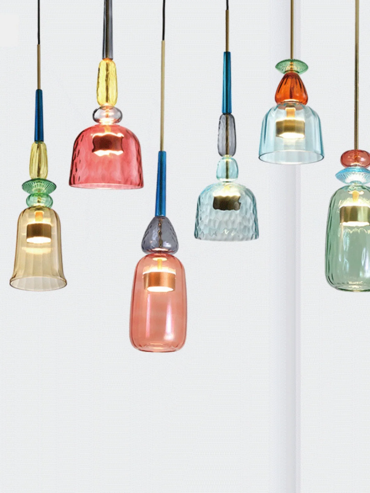 Nordic Macaron Stained Glass Chandelier Restaurant Shop Modern Lampshade Bar Table Small Chandelier chandelier lighting
